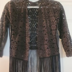 Lightweight lace and fringe cropped jacket